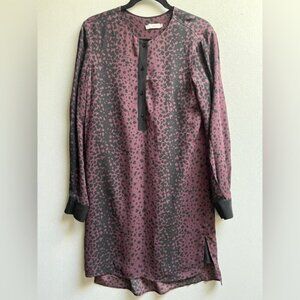 VINCE Purple Black Leopard Animal Print 100% Silk Tunic Shirt-Dress Sz S
